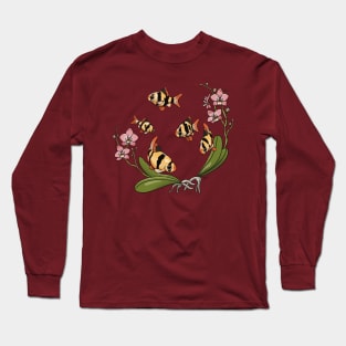 Tropical Fish tiger barbs and orchids Long Sleeve T-Shirt